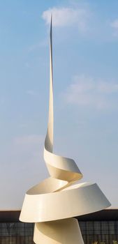 Sharjah, UAE - 09.07.2021 - Monument known as The Scroll that placed close to House of Wisdom library