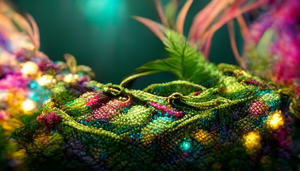3d render of emitting a colorful jungle fantasy iridescent light background. Beautiful nature HD wallpaper.