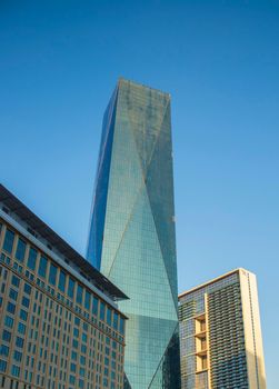 View of urban buildings in Dubai International Financial Center. Outdoors