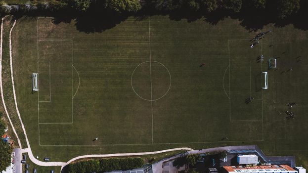 Aerial view from football pitch. High quality photo