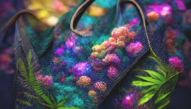3d render of emitting a colorful jungle fantasy iridescent light background. Beautiful nature HD wallpaper.