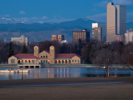 A view of downtown Denver before sunrise.