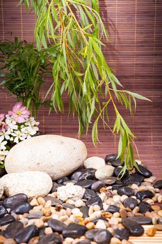 Aromatherapy, spa, beauty treatment and wellness background with massage stone, flowers ... spa concept