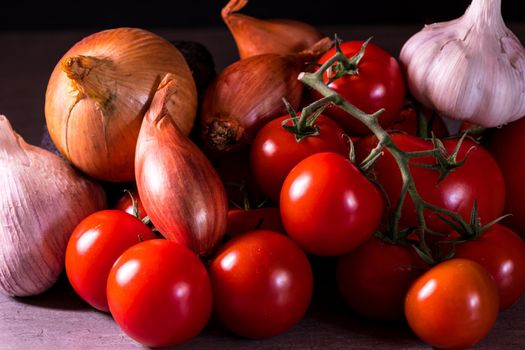 assorted garlic tomatoes and onions for a kitchen decoration poster