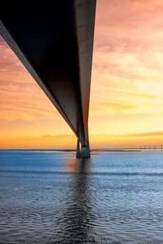 Great Belt Suspension Bridge at Sunset, Denmark