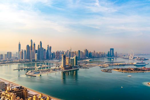 Dubai, UAE - 09.24.2021 Dubai city skyline on early morning hour. Dubai Marina