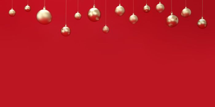 Christmas balls on red background. 3D Rendering.