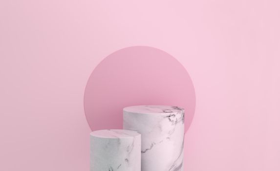 Marble podium pedestal product display on pink background with minimalist background studio. 3D Rendering.