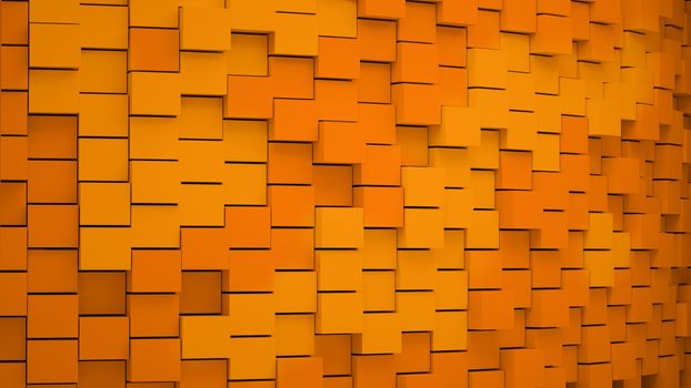 Abstract background orange cubes. autumn wall. 3D rendering.