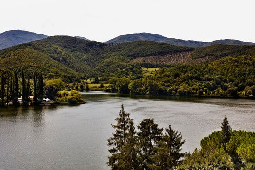 Landscape at the Piediluco lake in Umbria , Italy ,