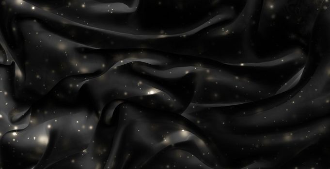 Winter fashion, shiny fabric and night party style concept - Magic holiday black silk flatlay background texture with golden shine, luxury glamour abstract backdrop