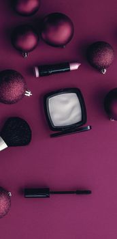 Cosmetic branding, fashion blog cover and girly glamour concept - Make-up and cosmetics product set for beauty brand Christmas sale promotion, luxury magenta flatlay background as holiday design