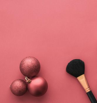 Cosmetic branding, fashion blog cover and girly glamour concept - Make-up and cosmetics product set for beauty brand Christmas sale promotion, luxury coral flatlay background as holiday design