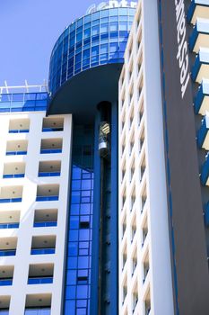 Benidorm, Alicante, Spain- September 11, 2022: Modern architecture buildings in the center of town in Benidorm