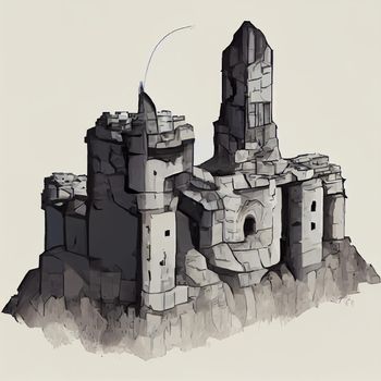 Illustration of the ruins of an ancient castle. High quality illustration