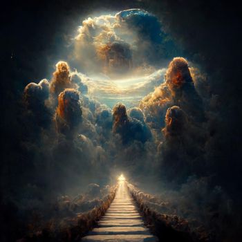 Abstract image of the opened heavens, the road, the way to the sky. High quality Illustration