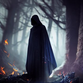 A figure in a dark cloak. High quality illustration