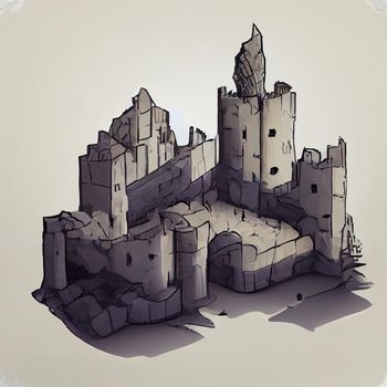 Illustration of the ruins of an ancient castle. High quality illustration