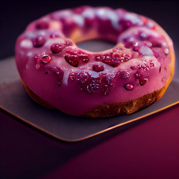 Photorealistic image of a donut with pink icing