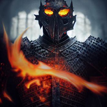 Sinister knight on fire. High quality photo