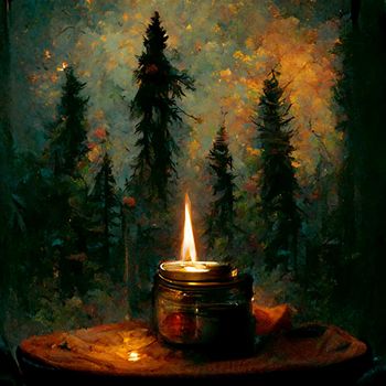 Abstract illustration of an oil lamp in the forest. High quality illustration