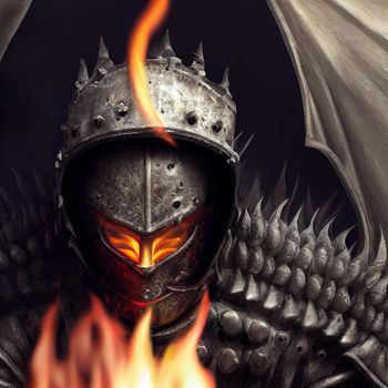 Sinister knight on fire. High quality photo