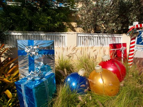 Front yard decorated for Christmas on Key West, Florida.