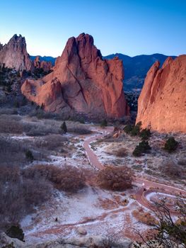 Sunrise at Garden of the Gods Rock Formation in Colorado.