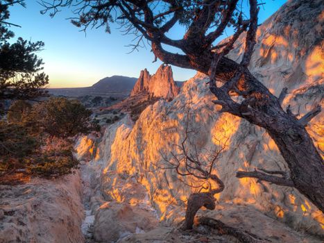 Sunrise at Garden of the Gods Rock Formation in Colorado.