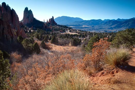 Sunrise at Garden of the Gods Rock Formation in Colorado.