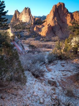 Sunrise at Garden of the Gods Rock Formation in Colorado.