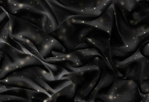 Winter fashion, shiny fabric and night party style concept - Magic holiday black silk flatlay background texture with golden shine, luxury glamour abstract backdrop