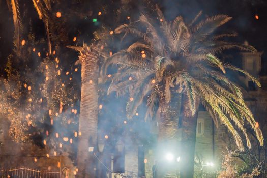 Montenegro, Budva 7.01. 2021: Christian Christmas in Montenegro, the feast of the oak branch. People burn an oak branch in honor of Christmas.