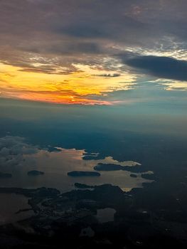 early morning sunrise from an airplane