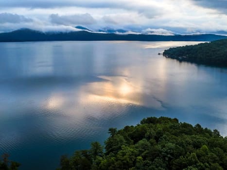 beautiful early morning sunrise on lake jocassee south carolina