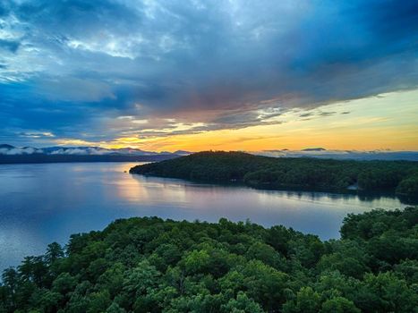 beautiful early morning sunrise on lake jocassee south carolina