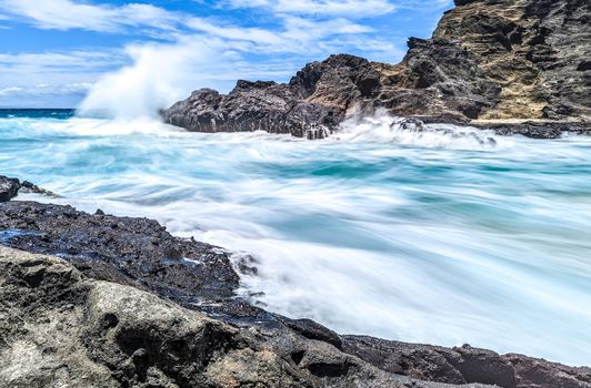 View of Halona Cove, Oahu, Hawaii, on a sunny summers day.