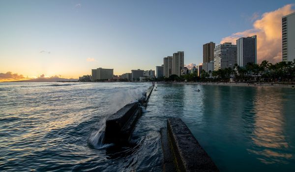 Ocean Water, Waikiki Beach, and Hotel Towers