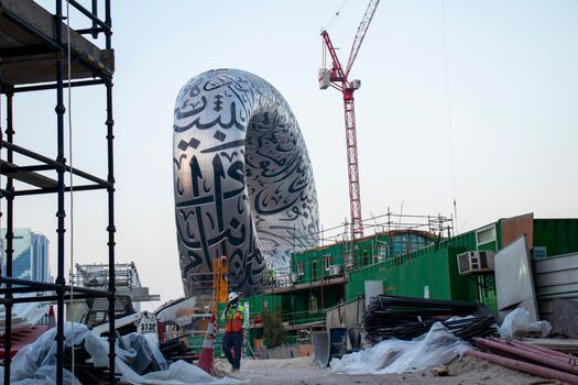 View of a Museum of the future on last stages of construction. Dubai,UAE. Outdoors