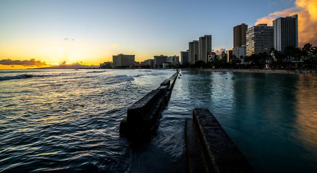 Ocean Water, Waikiki Beach, and Hotel Towers