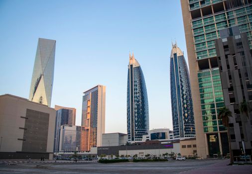 View of towers in Dubai International Financial Center. Outdoors
