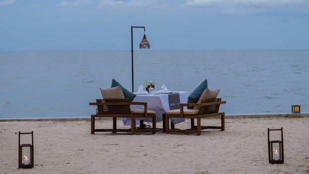 Romantic dinner table by the ocean in Hua Hin Thailand
