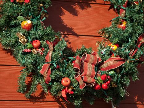 House decorated for winter holidays.