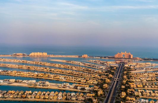 Dubai, UAE - 09.24.2021 Man made island, Palm Jumeirah, Atlantis hotel.