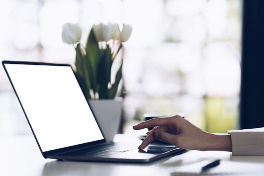 Business woman using cloud backup by laptop computer.