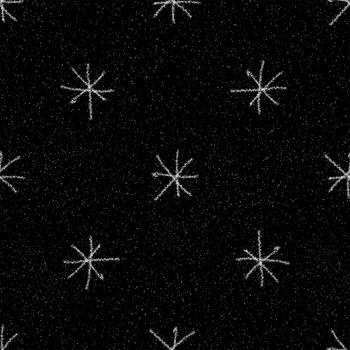 Hand Drawn Snowflakes Christmas Seamless Pattern. Subtle Flying Snow Flakes on chalk snowflakes Background. Awesome chalk handdrawn snow overlay. Adorable holiday season decoration.