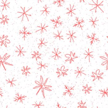 Hand Drawn Snowflakes Christmas Seamless Pattern. Subtle Flying Snow Flakes on chalk snowflakes Background. Astonishing chalk handdrawn snow overlay. Exotic holiday season decoration.