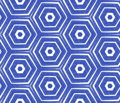 Striped hand drawn pattern. Indigo symmetrical kaleidoscope background. Textile ready breathtaking print, swimwear fabric, wallpaper, wrapping. Repeating striped hand drawn tile.