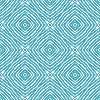 Geometric seamless pattern. Turquoise symmetrical kaleidoscope background. Textile ready creative print, swimwear fabric, wallpaper, wrapping. Hand drawn geometric seamless design.