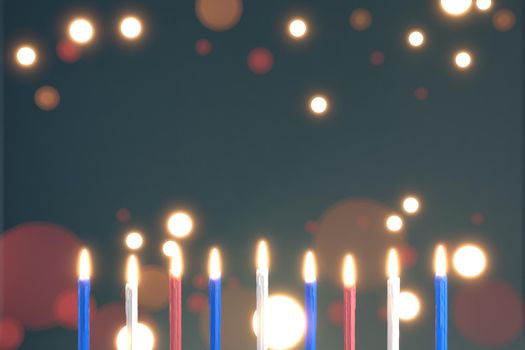 3d rendering Image of Jewish holiday Hanukkah with burning candleson a  bokeh background.